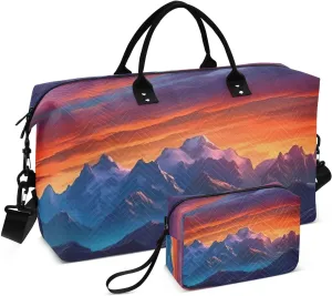 Sunset Mountain Peak Landscape Travel Duffel Bag, Shoulder Weekender Overnight Bags - Large Gym Bag with Wet Pocket