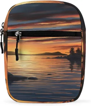 Sunset on The Lake Small Satchel Mini Crossbody Sling Bag Shoulder Bag for Men Women Workout Travelling