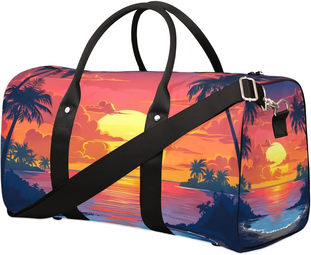 Sunset Scenery Travel Duffle Bag for Women Men Gym Duffel Foldable Bag Waterproof Weekender Nature Sea Duffle Tote