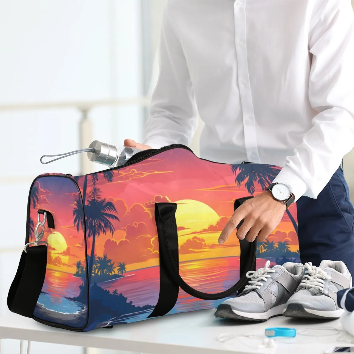 Sunset Scenery Travel Duffle Bag for Women Men Gym Duffel Foldable Bag Waterproof Weekender Nature Sea Duffle Tote