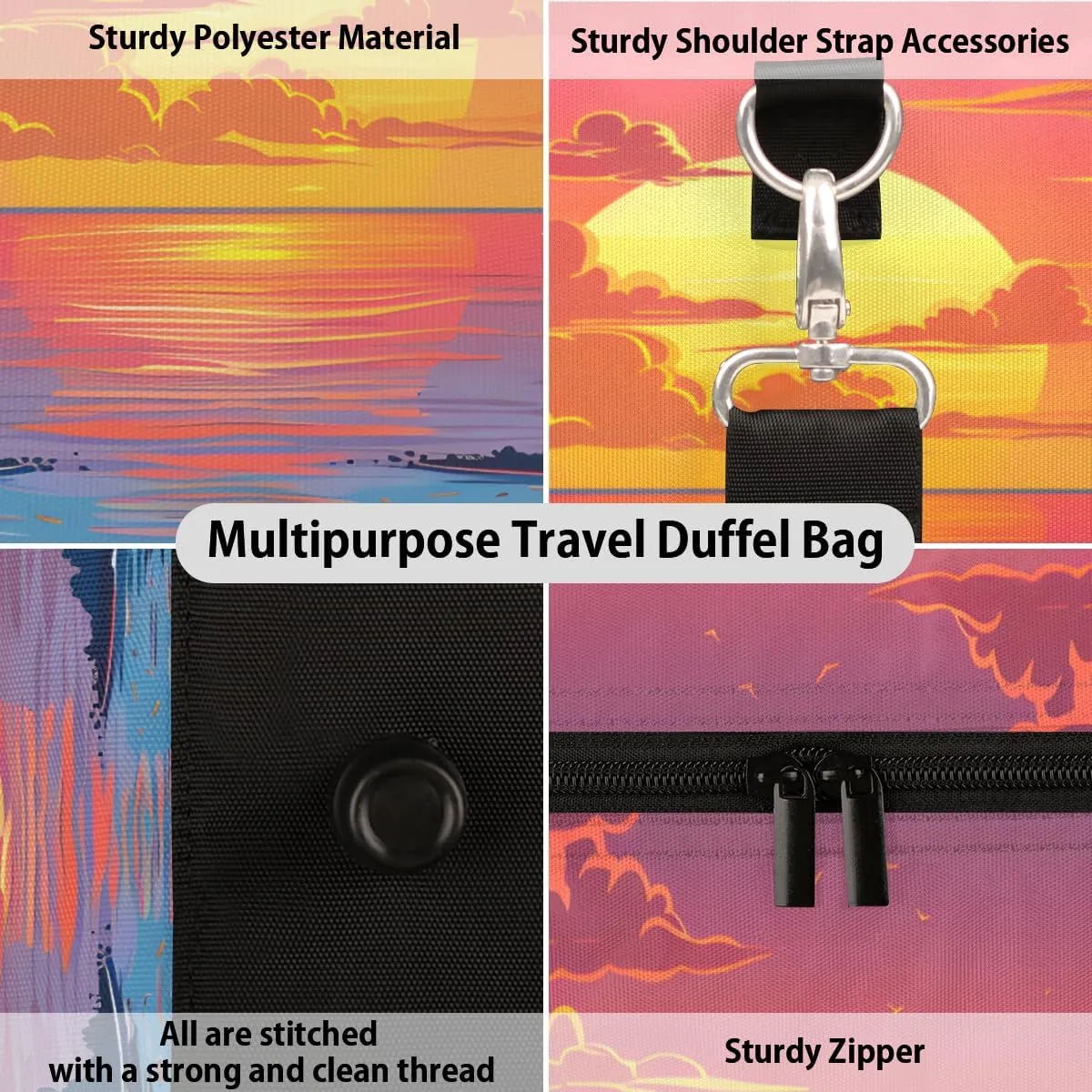 Sunset Scenery Travel Duffle Bag for Women Men Gym Duffel Foldable Bag Waterproof Weekender Nature Sea Duffle Tote