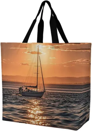 Sunset Seascape Sailboat Floating Crossbody Bag Women's Fashion Tote Bag Shoulder Tote Bag Versatile Travel Shoulder Bag Fitness Tote Bag for Fitness Trips Out