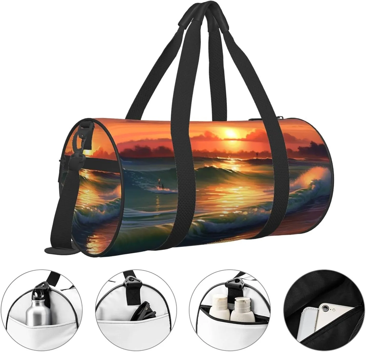 Sunset Seaside Travel Duffle Bag for Men Women Sport Gym Bag Foldable Weekender Bag Carry on Overnight Bag for Travel Swimming Basketball