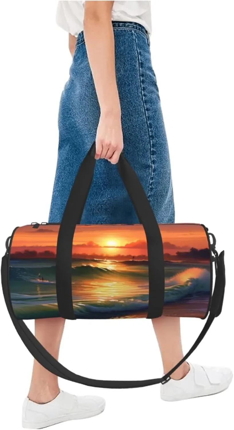 Sunset Seaside Travel Duffle Bag for Men Women Sport Gym Bag Foldable Weekender Bag Carry on Overnight Bag for Travel Swimming Basketball