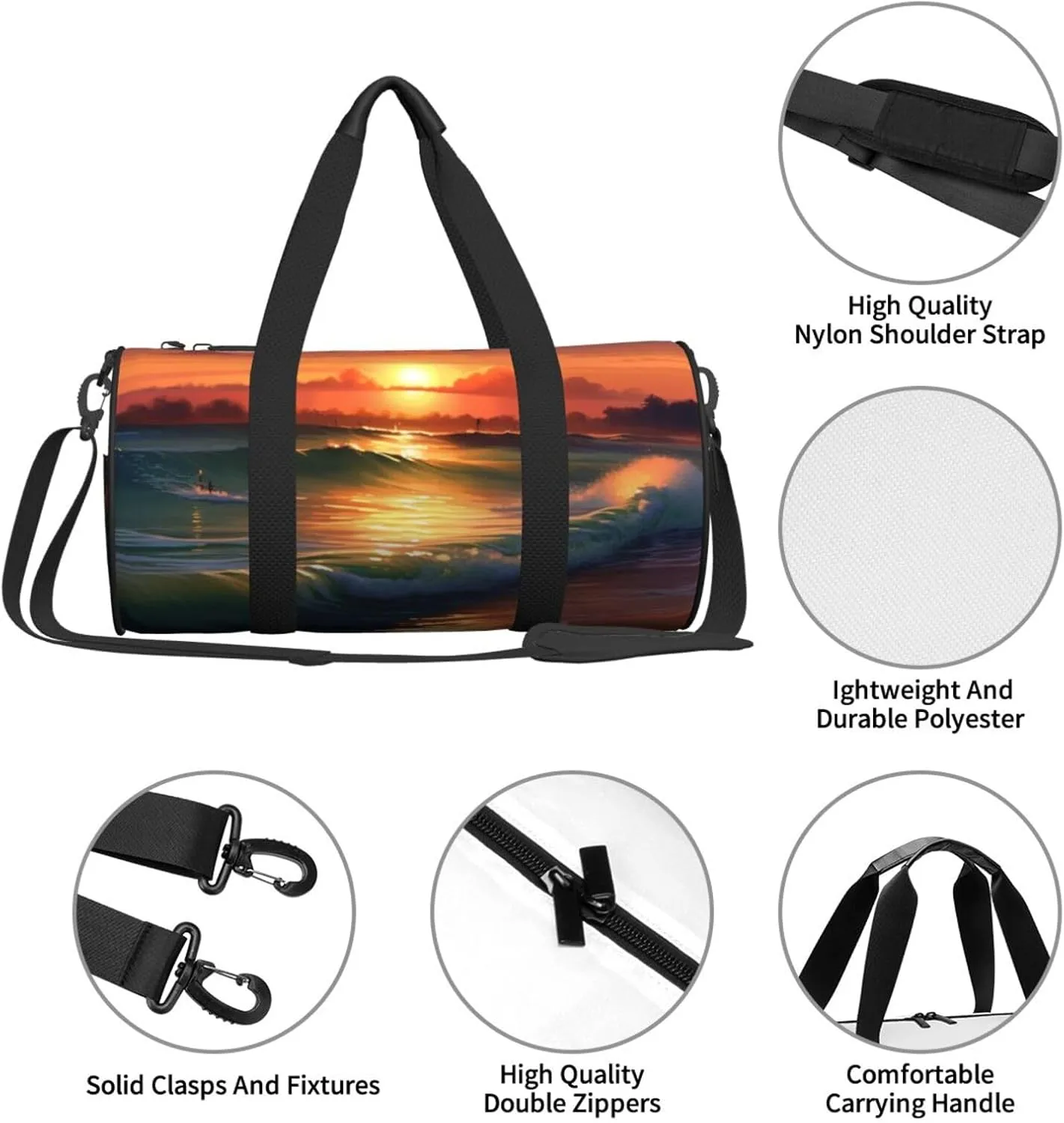 Sunset Seaside Travel Duffle Bag for Men Women Sport Gym Bag Foldable Weekender Bag Carry on Overnight Bag for Travel Swimming Basketball