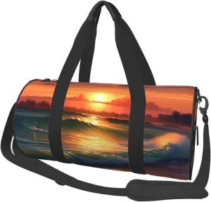 Sunset Seaside Travel Duffle Bag for Men Women Sport Gym Bag Foldable Weekender Bag Carry on Overnight Bag for Travel Swimming Basketball