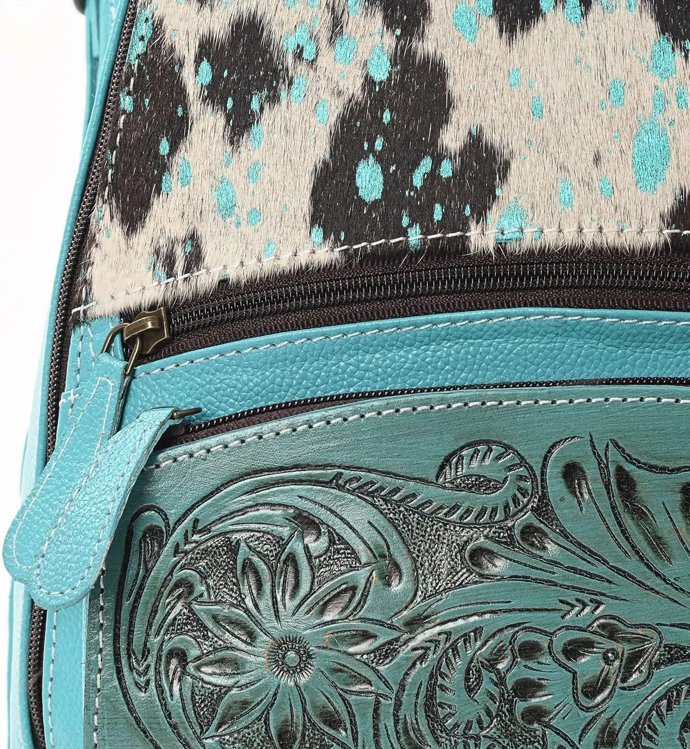 Sunset Serenade Sling Cowhide Hair on Crossbody Bag - Hand Tooled Unisex Sling Backpack