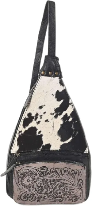 Sunset Serenade Sling Cowhide Hair on Crossbody Bag - Hand Tooled Unisex Sling Backpack