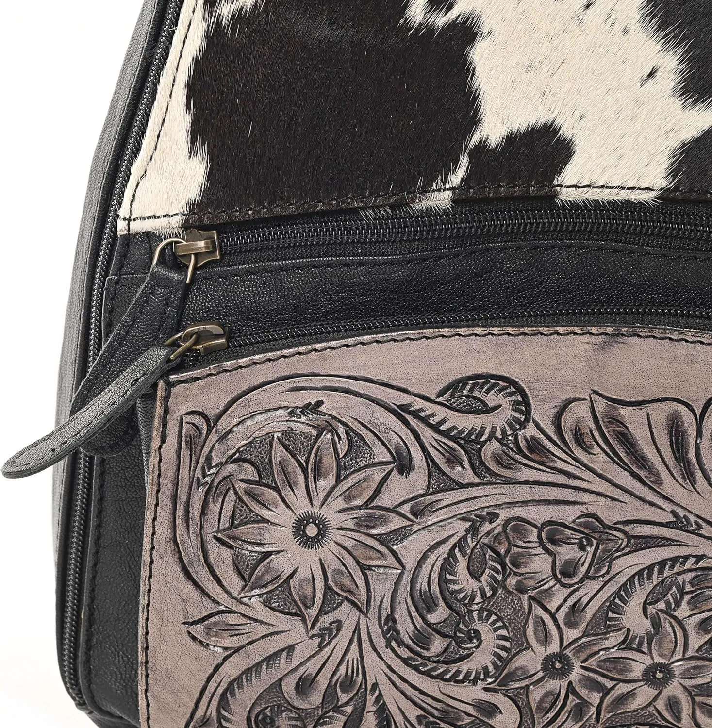 Sunset Serenade Sling Cowhide Hair on Crossbody Bag - Hand Tooled Unisex Sling Backpack