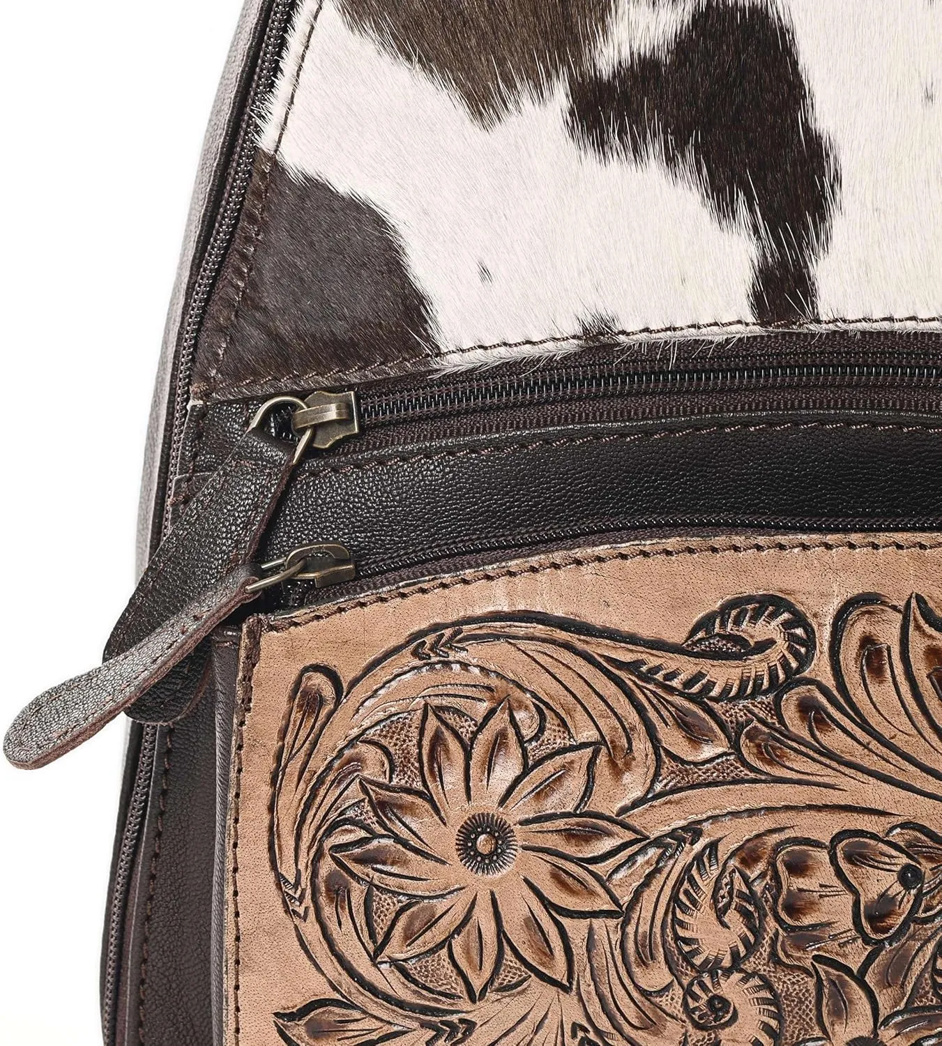 Sunset Serenade Sling Cowhide Hair on Crossbody Bag - Hand Tooled Unisex Sling Backpack
