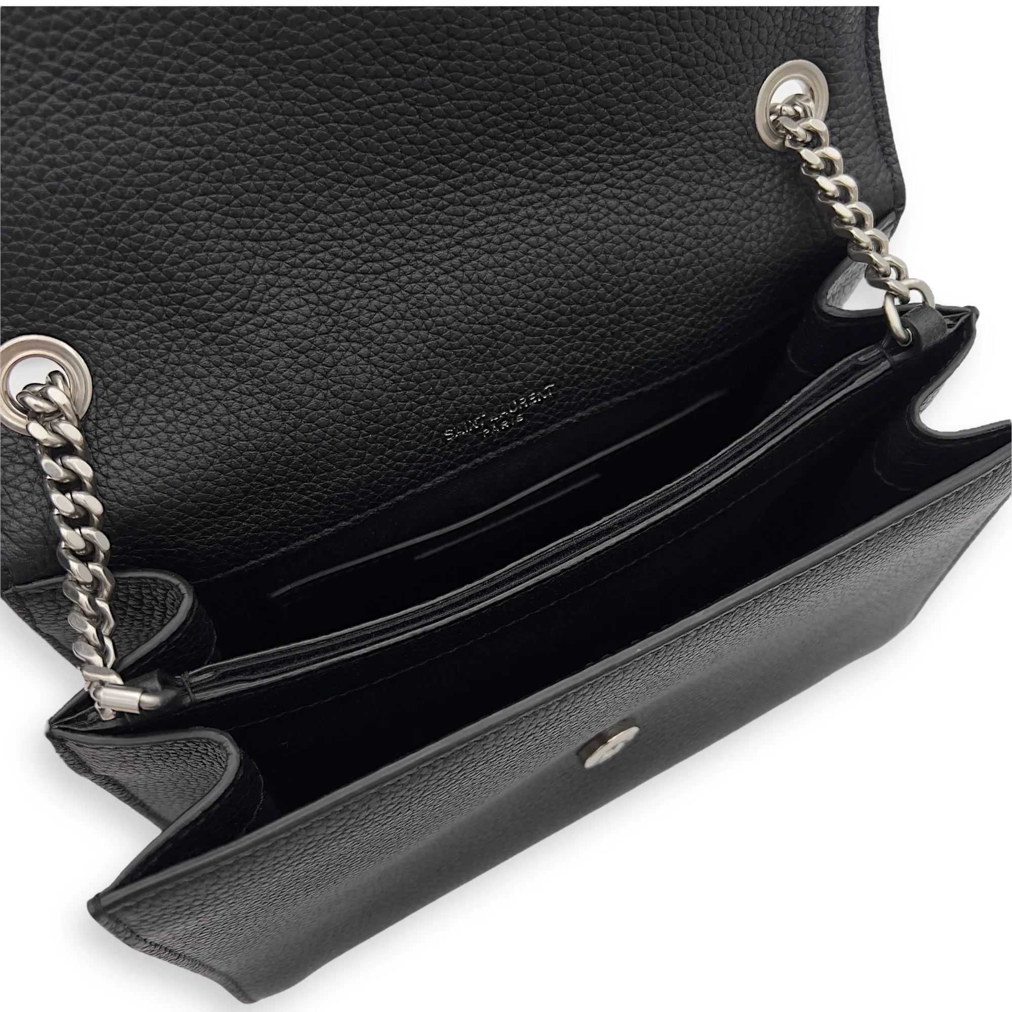 Sunset Shoulder Bag Black in Calfskin, Silver hardware