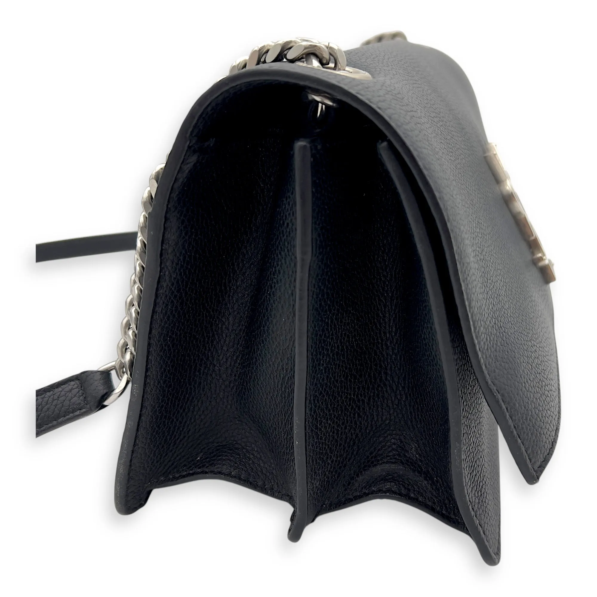 Sunset Shoulder Bag Black in Calfskin, Silver hardware