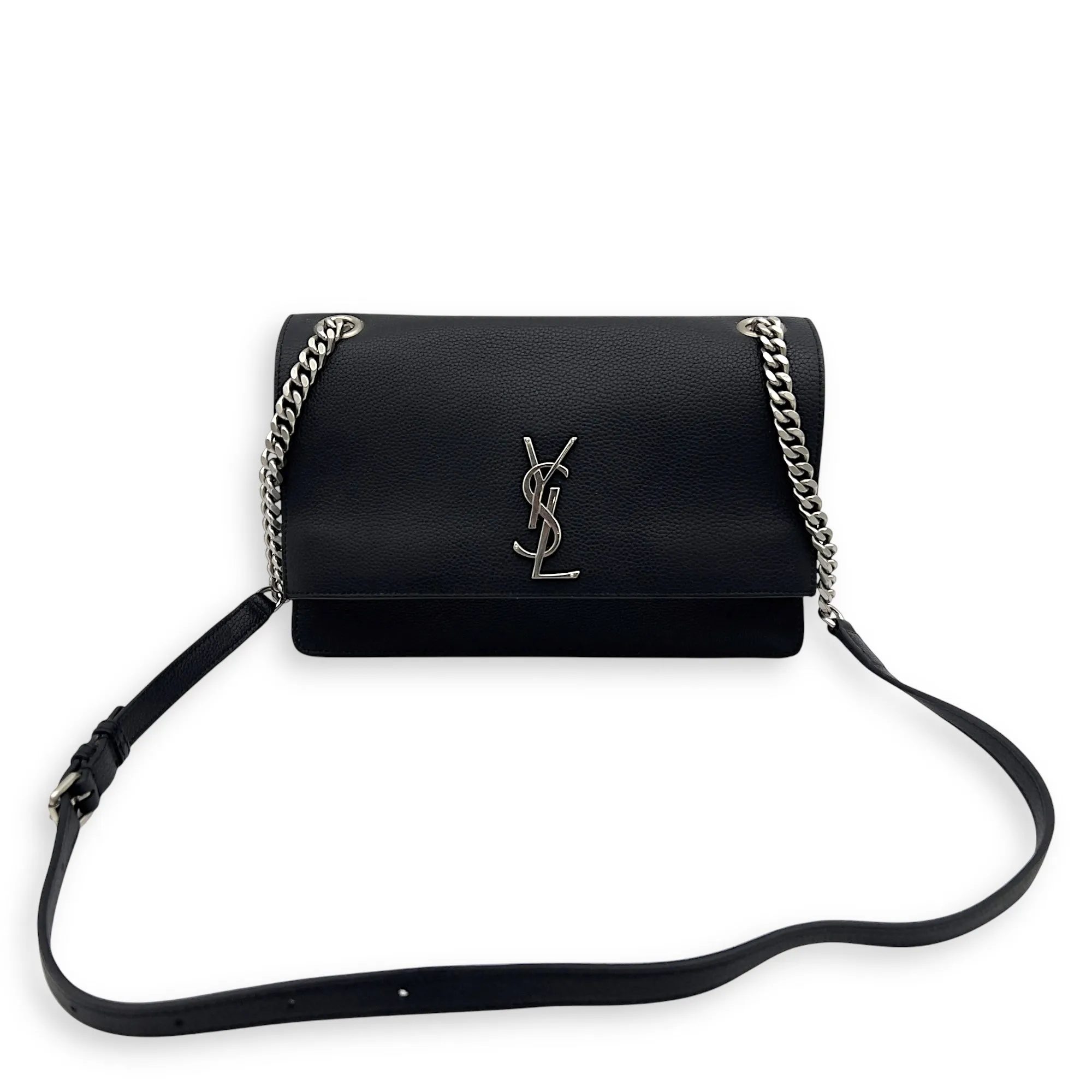 Sunset Shoulder Bag Black in Calfskin, Silver hardware