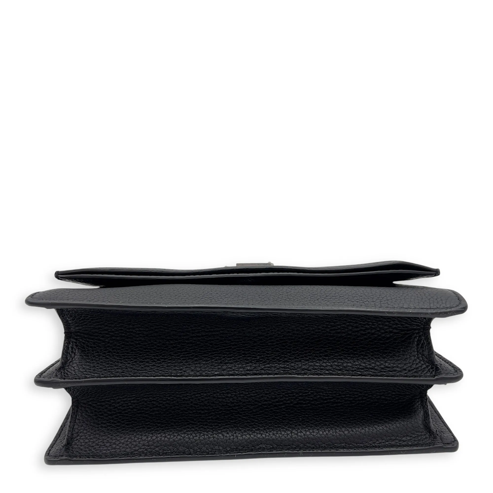 Sunset Shoulder Bag Black in Calfskin, Silver hardware