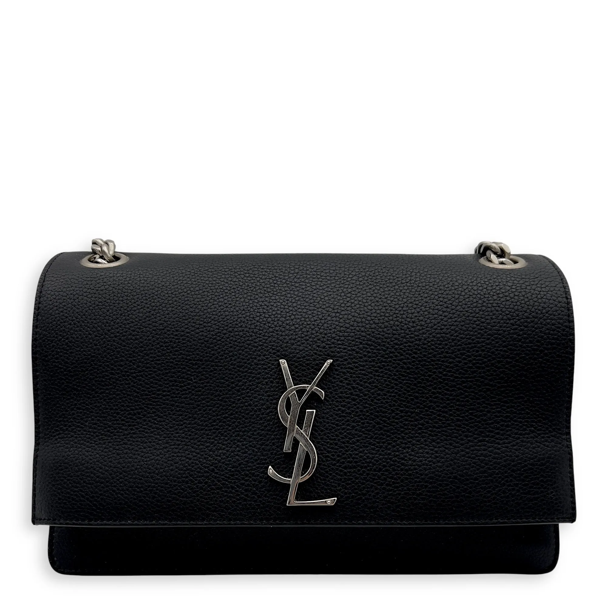 Sunset Shoulder Bag Black in Calfskin, Silver hardware