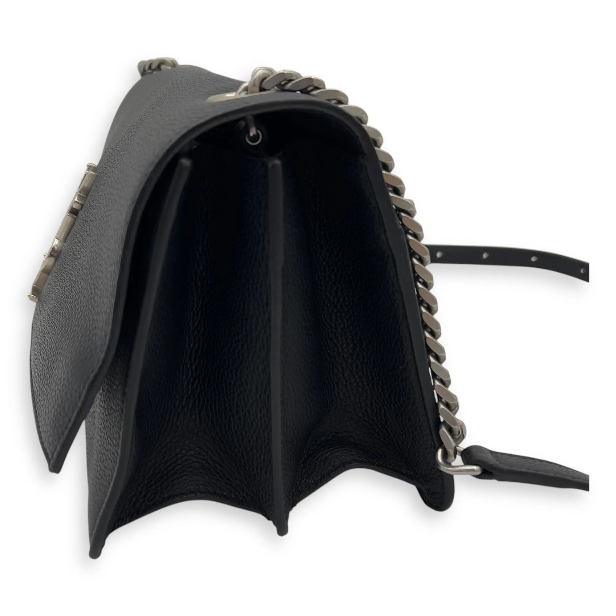 Sunset Shoulder Bag Black in Calfskin, Silver hardware