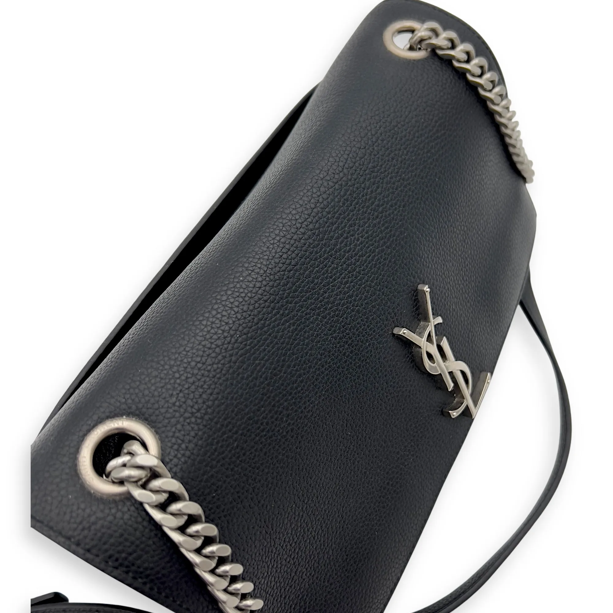 Sunset Shoulder Bag Black in Calfskin, Silver hardware