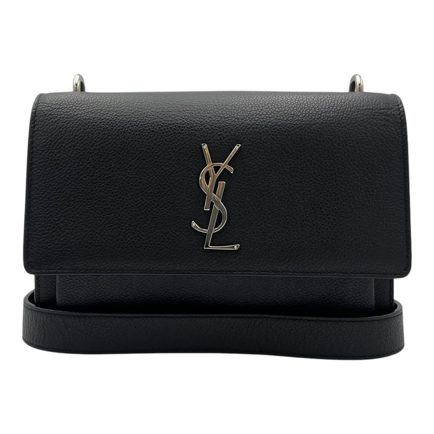 Sunset Shoulder Bag Black in Calfskin, Silver hardware