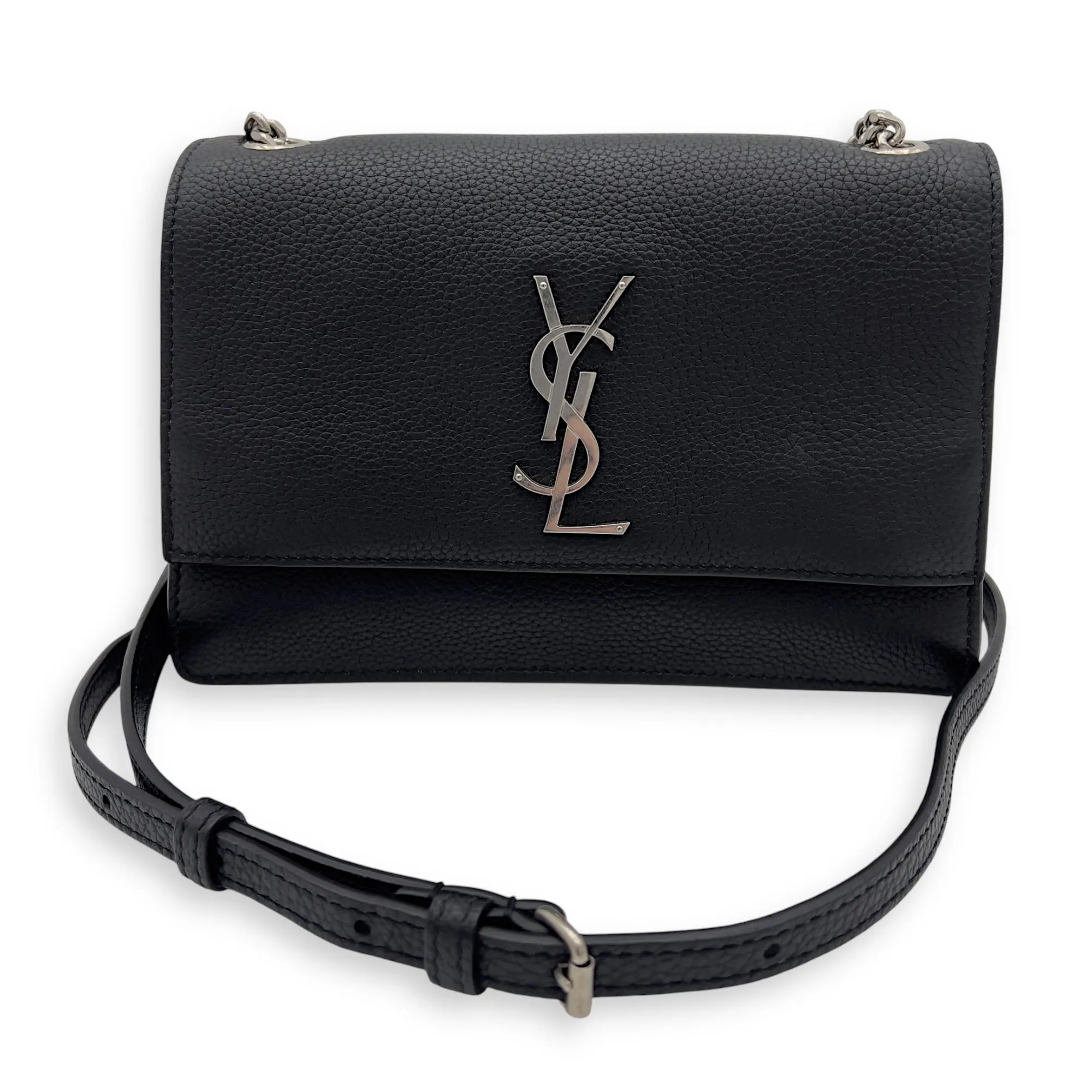 Sunset Shoulder Bag Black in Calfskin, Silver hardware