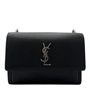 Sunset Shoulder Bag Black in Calfskin, Silver hardware