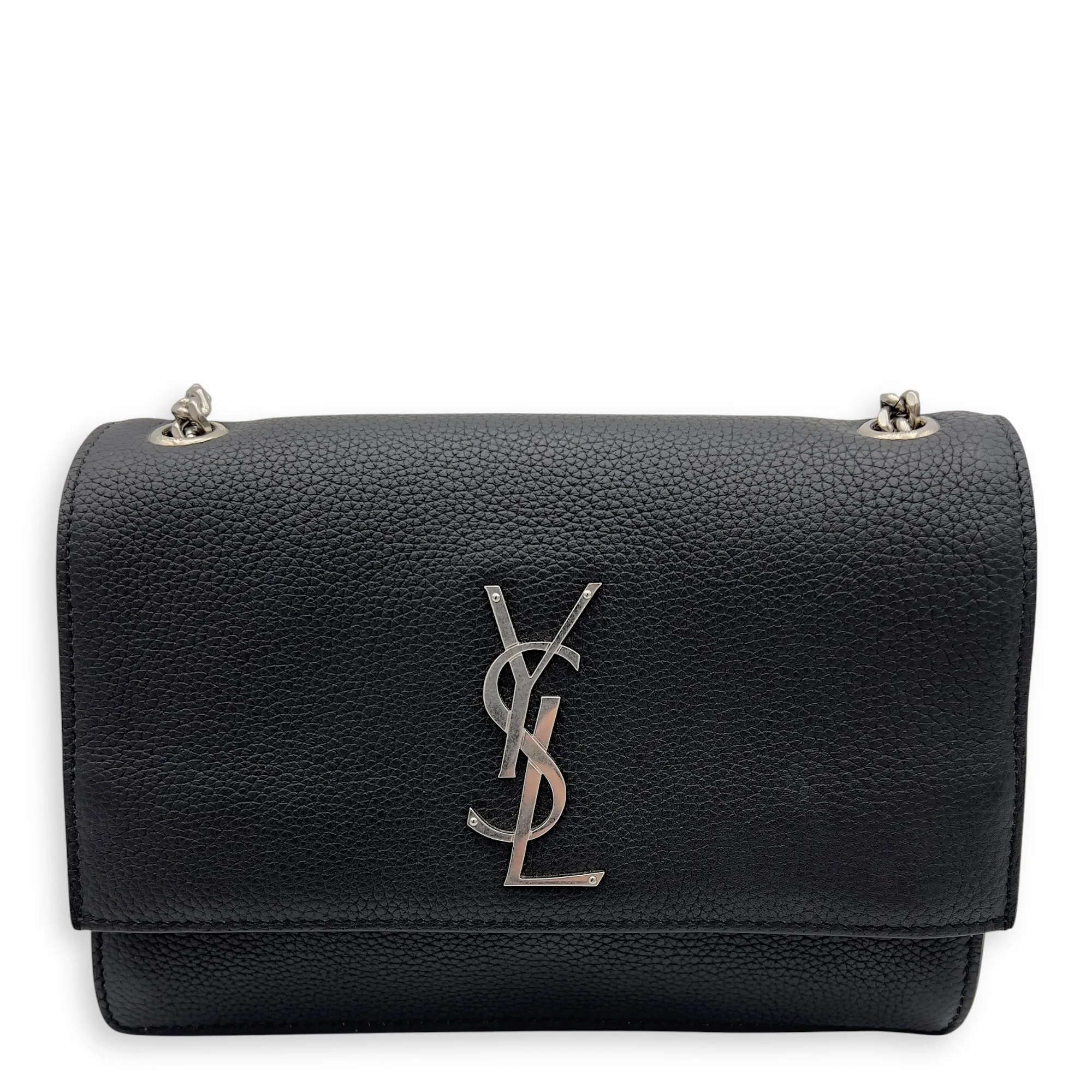 Sunset Shoulder Bag Black in Calfskin, Silver hardware