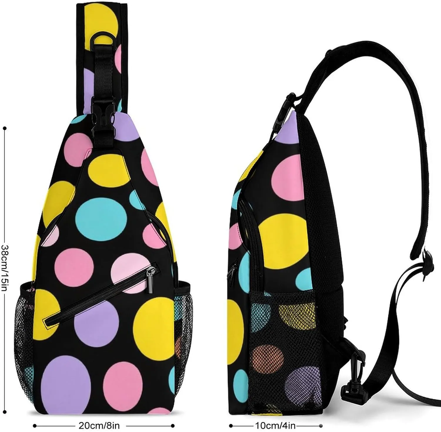Supdreamc Casual Sling Bag Backpack, Daypack, Colorful Polka Dot Art Shoulder Chest Crossbody Bag, Bookbag, Travel Backpack Camping Outdoor Bag for Man/Women/College
