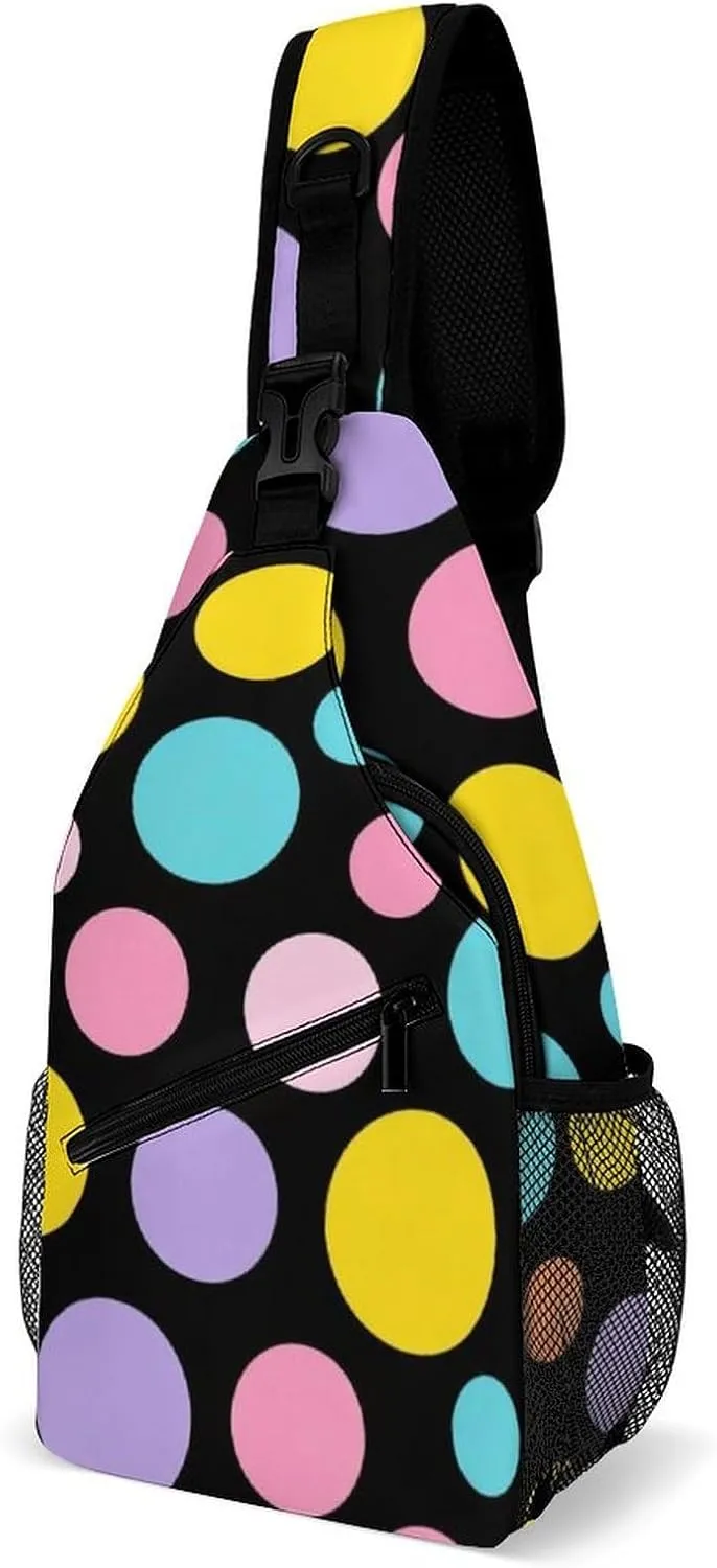 Supdreamc Casual Sling Bag Backpack, Daypack, Colorful Polka Dot Art Shoulder Chest Crossbody Bag, Bookbag, Travel Backpack Camping Outdoor Bag for Man/Women/College