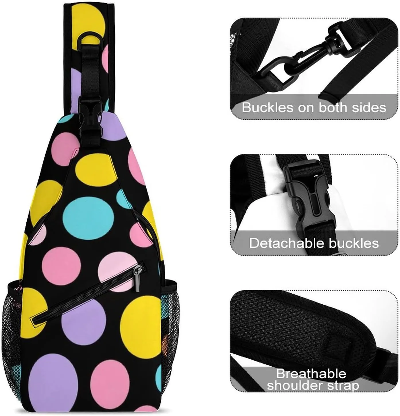 Supdreamc Casual Sling Bag Backpack, Daypack, Colorful Polka Dot Art Shoulder Chest Crossbody Bag, Bookbag, Travel Backpack Camping Outdoor Bag for Man/Women/College