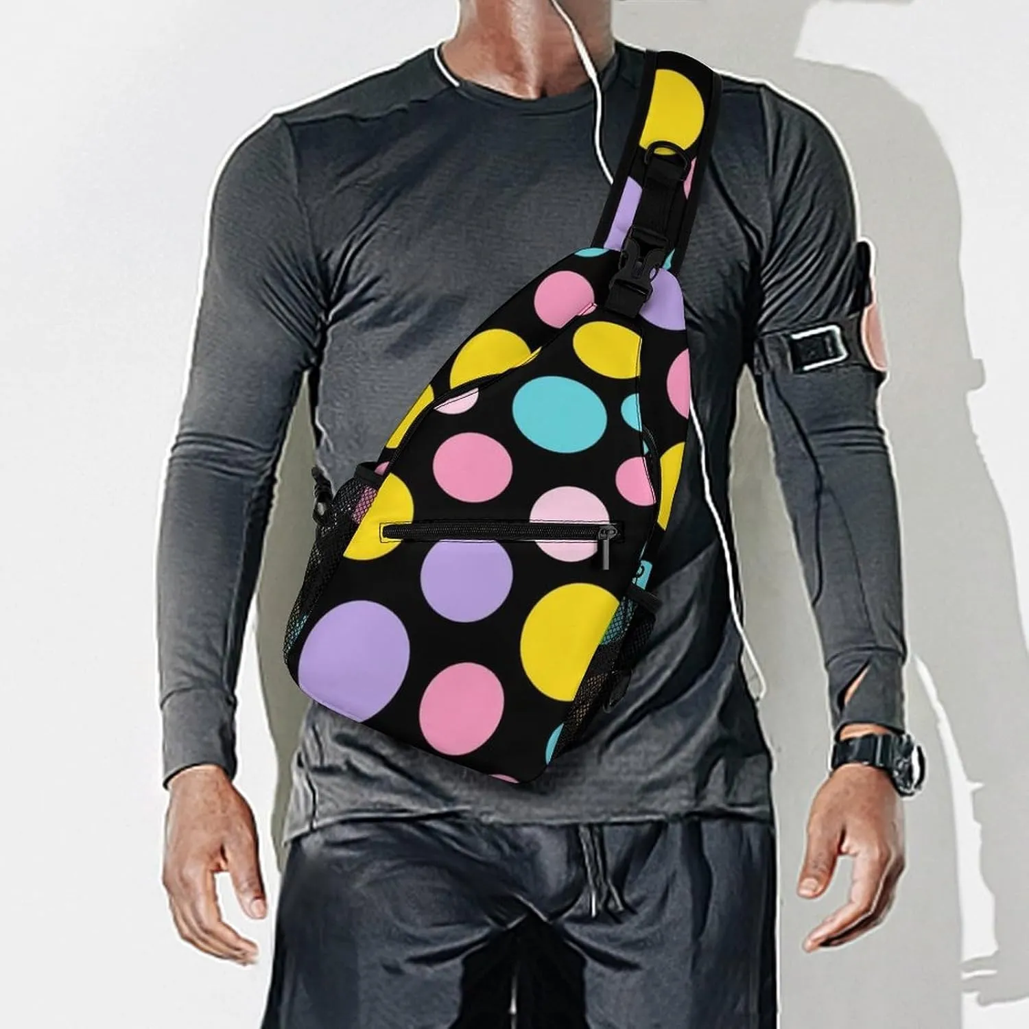 Supdreamc Casual Sling Bag Backpack, Daypack, Colorful Polka Dot Art Shoulder Chest Crossbody Bag, Bookbag, Travel Backpack Camping Outdoor Bag for Man/Women/College