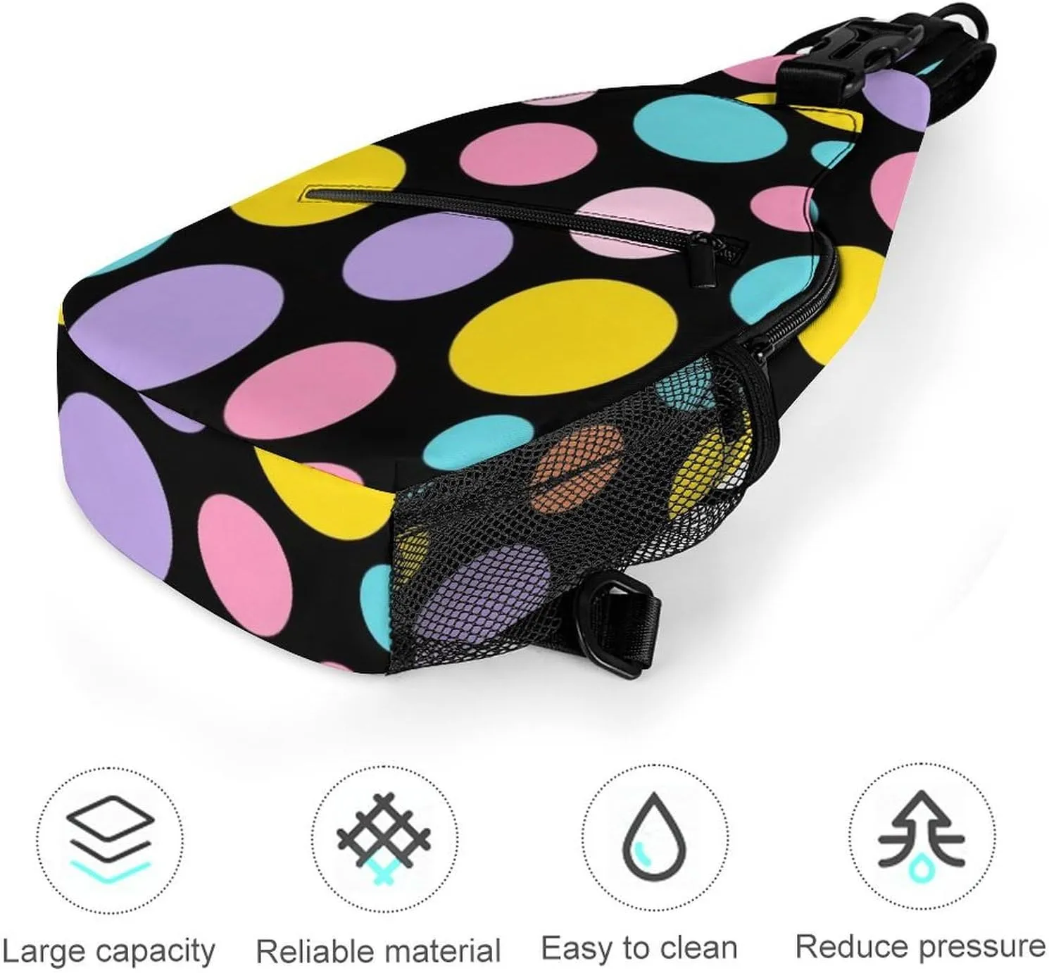 Supdreamc Casual Sling Bag Backpack, Daypack, Colorful Polka Dot Art Shoulder Chest Crossbody Bag, Bookbag, Travel Backpack Camping Outdoor Bag for Man/Women/College