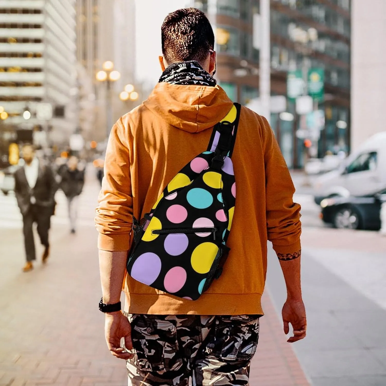 Supdreamc Casual Sling Bag Backpack, Daypack, Colorful Polka Dot Art Shoulder Chest Crossbody Bag, Bookbag, Travel Backpack Camping Outdoor Bag for Man/Women/College