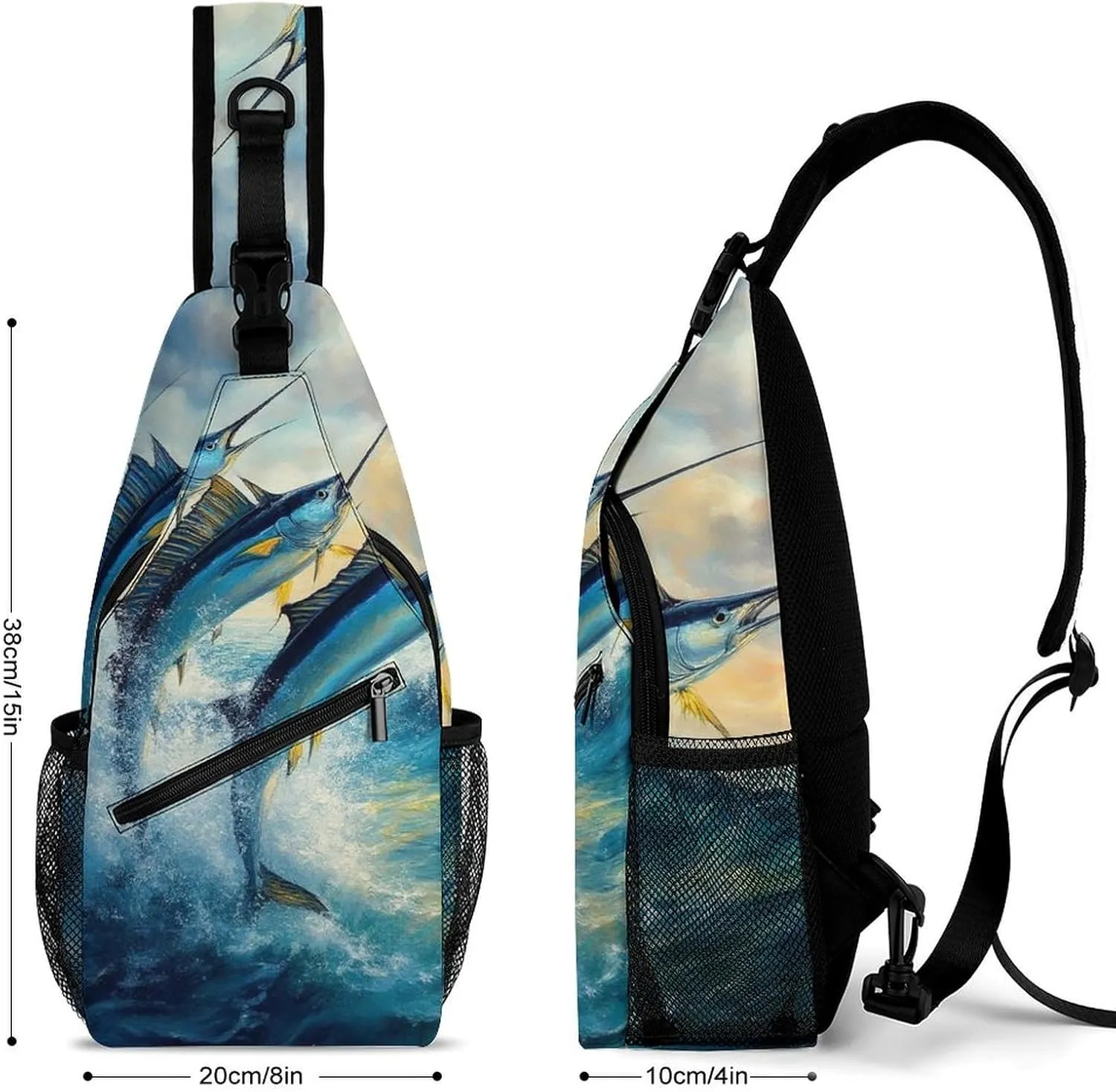 Supdreamc Men & Women Sling Backpack Outdoor Sport Daypack Travel Bag - Anti-Theft Multipurpose Tactical Satchel, Whimsical Fish Painting Handy Chest Bag Rucksack Backpack