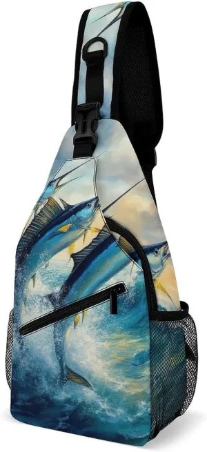 Supdreamc Men & Women Sling Backpack Outdoor Sport Daypack Travel Bag - Anti-Theft Multipurpose Tactical Satchel, Whimsical Fish Painting Handy Chest Bag Rucksack Backpack
