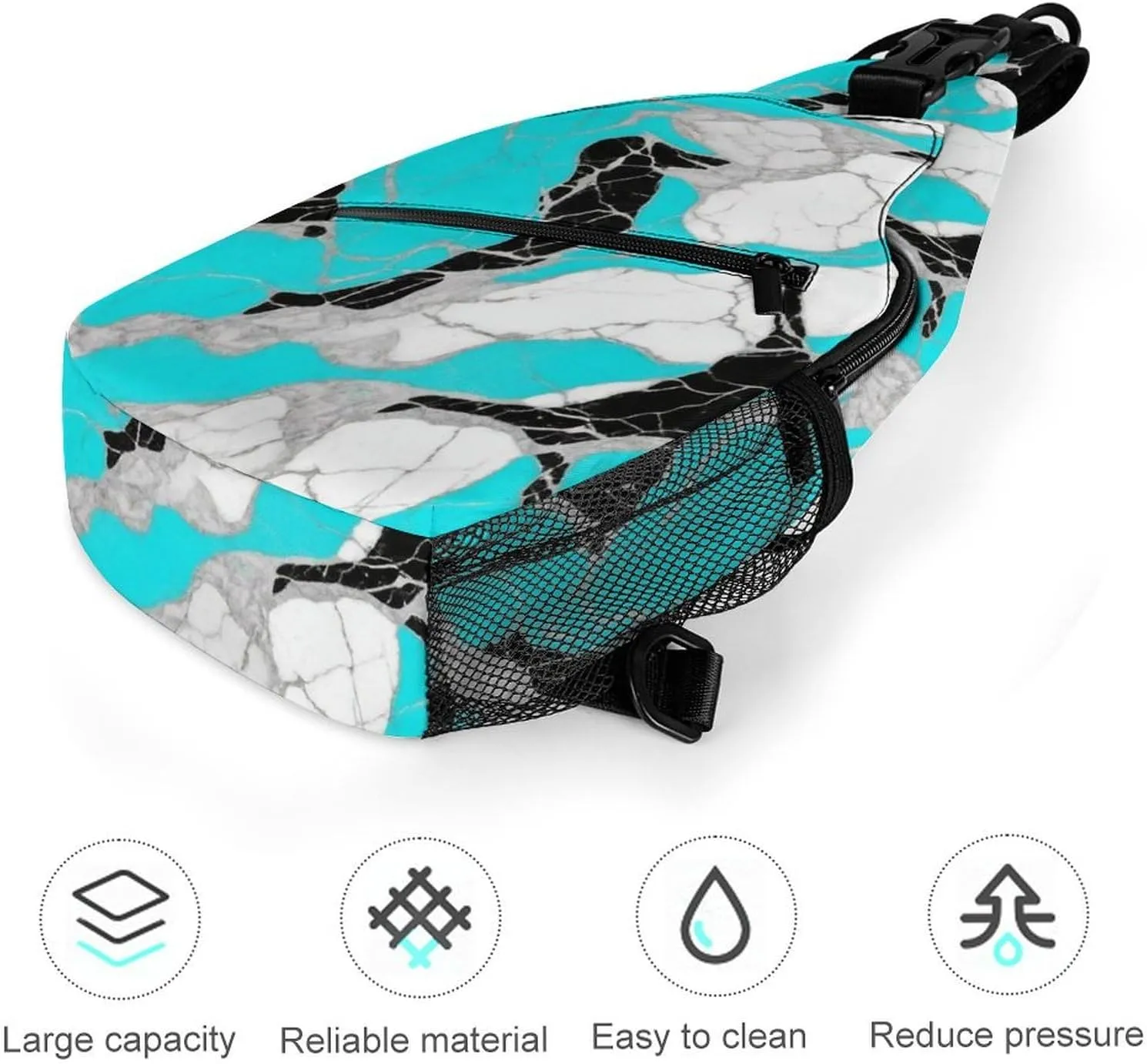 Supdreamc Sling Bag Backpack for Men Women Multipurpose Anti-Theft Outdoor Sport Daypack Travel Bag Tactical Satchel, Blue Marble Turquoise Luxury Texture Art Chest Day Backpack
