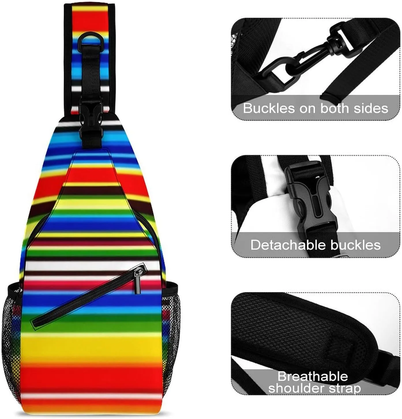Supdreamc Sling Shoulder Backpack for Men Women Multipurpose Anti-Theft Gym Bags Sack Daypack Outdoor Backpack Carry On Bag, Mexican Blanket Stripes Shoulder Crossbody Bag Chest Pack