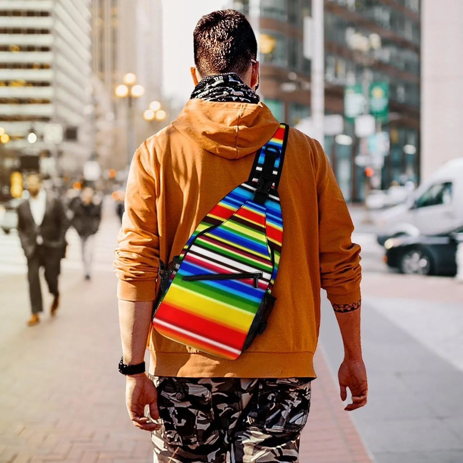 Supdreamc Sling Shoulder Backpack for Men Women Multipurpose Anti-Theft Gym Bags Sack Daypack Outdoor Backpack Carry On Bag, Mexican Blanket Stripes Shoulder Crossbody Bag Chest Pack