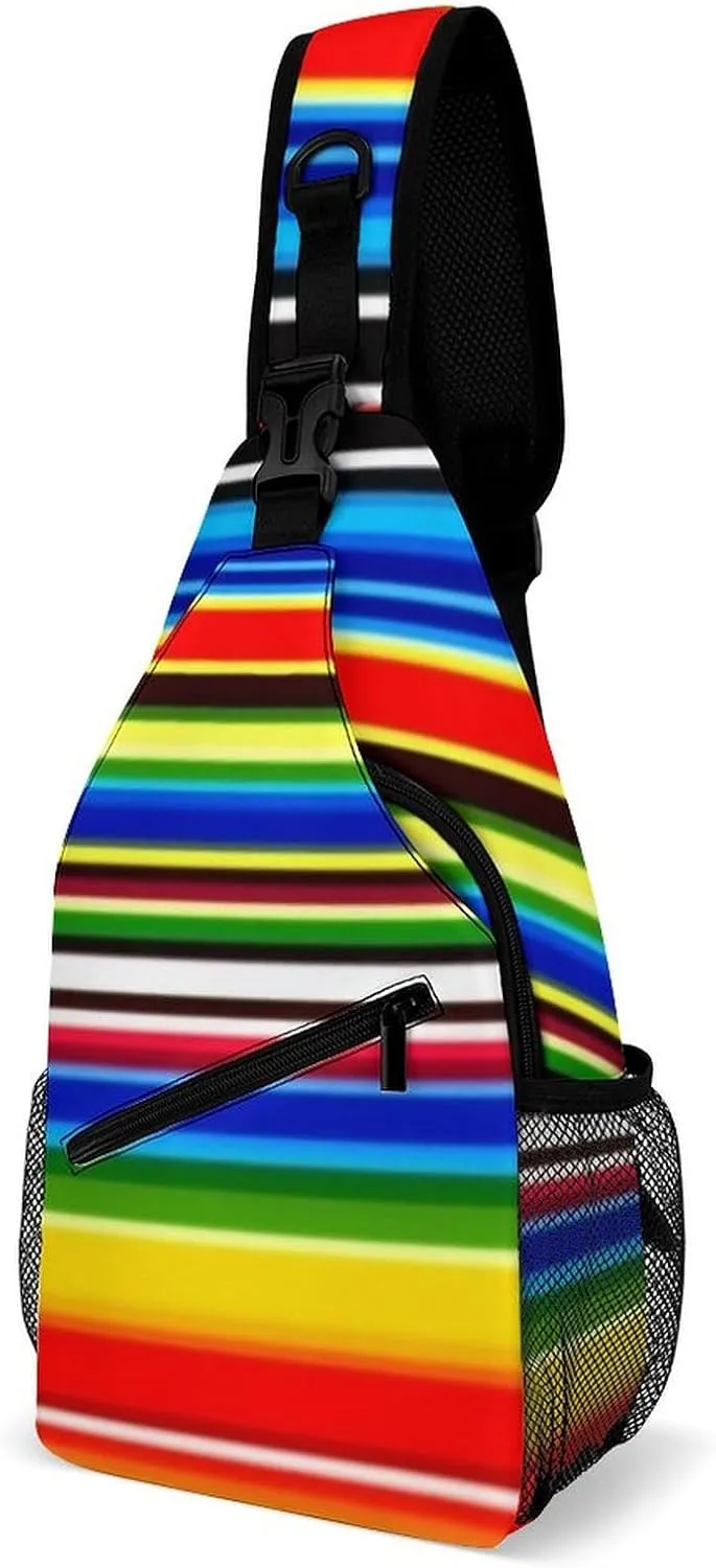Supdreamc Sling Shoulder Backpack for Men Women Multipurpose Anti-Theft Gym Bags Sack Daypack Outdoor Backpack Carry On Bag, Mexican Blanket Stripes Shoulder Crossbody Bag Chest Pack