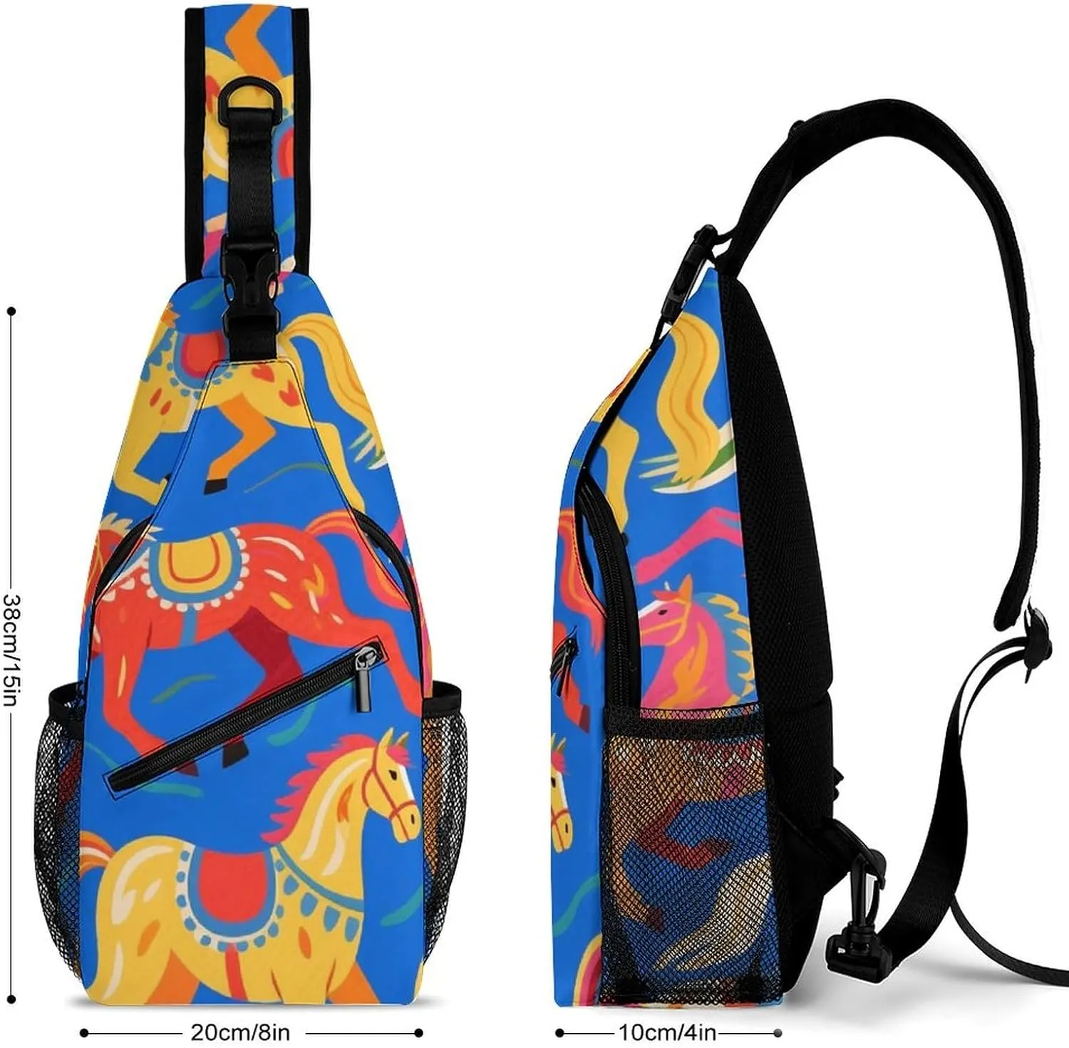 Supdreamc Ultra Lightweight Sling Backpack Cross Body Sling Backpack Multipurpose Anti-Theft Bag for Hiking Cycling Walking Dog Bicycle Travel, Dala Horse Art