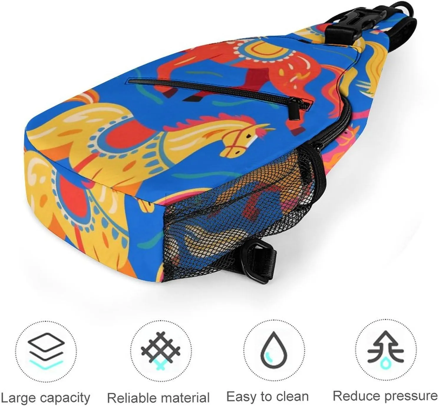 Supdreamc Ultra Lightweight Sling Backpack Cross Body Sling Backpack Multipurpose Anti-Theft Bag for Hiking Cycling Walking Dog Bicycle Travel, Dala Horse Art