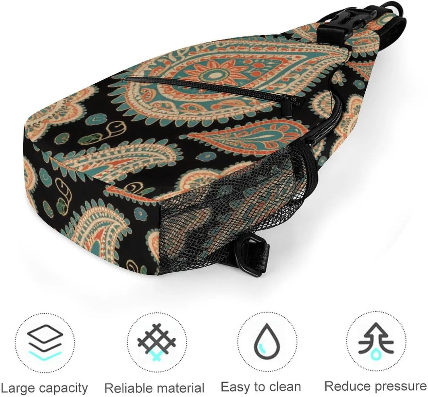 Supdreamc Ultra Lightweight Sling Bag Backpack Chest Day Bag Multipurpose Anti-Theft Backpacking for Outdoor Cycling Hiking Travel, Tool Backpack (Colorful Flowers Leaves Paisley Art)