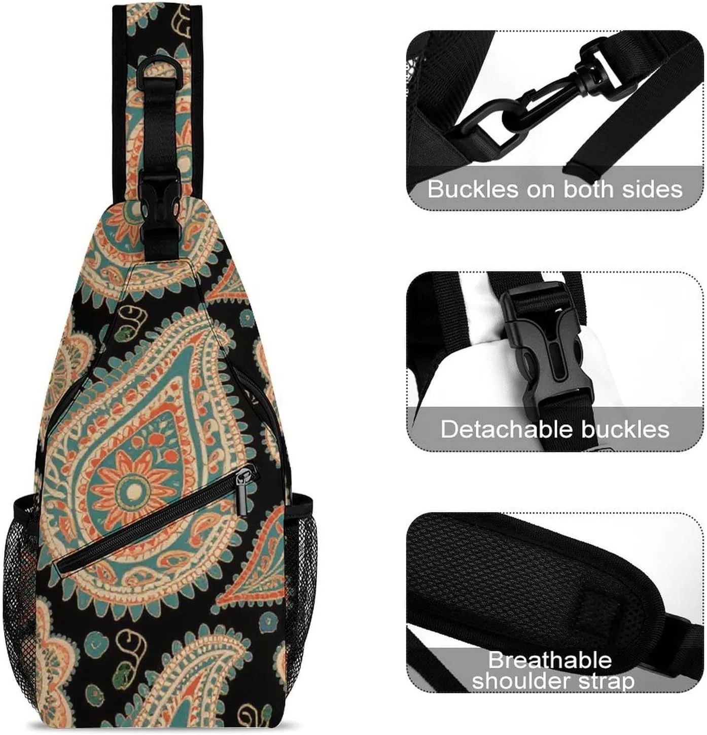Supdreamc Ultra Lightweight Sling Bag Backpack Chest Day Bag Multipurpose Anti-Theft Backpacking for Outdoor Cycling Hiking Travel, Tool Backpack (Colorful Flowers Leaves Paisley Art)