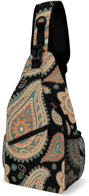 Supdreamc Ultra Lightweight Sling Bag Backpack Chest Day Bag Multipurpose Anti-Theft Backpacking for Outdoor Cycling Hiking Travel, Tool Backpack (Colorful Flowers Leaves Paisley Art)