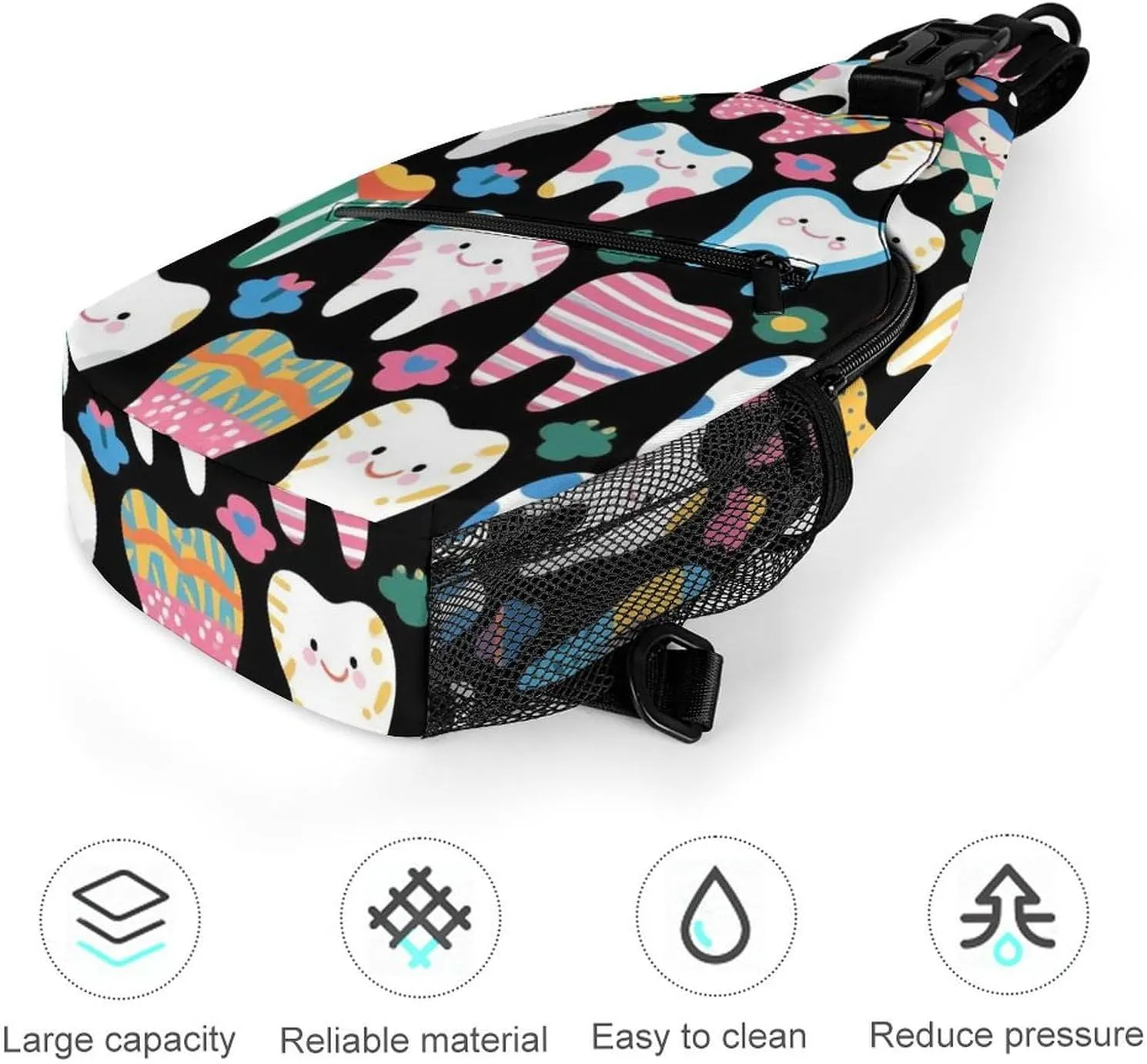 Supdreamc Ultra Lightweight Sling Bag Backpack Chest Day Bag Multipurpose Anti-Theft Backpacking for Outdoor Cycling Hiking Travel, Tool Backpack (Funny Teeth Dental Art)