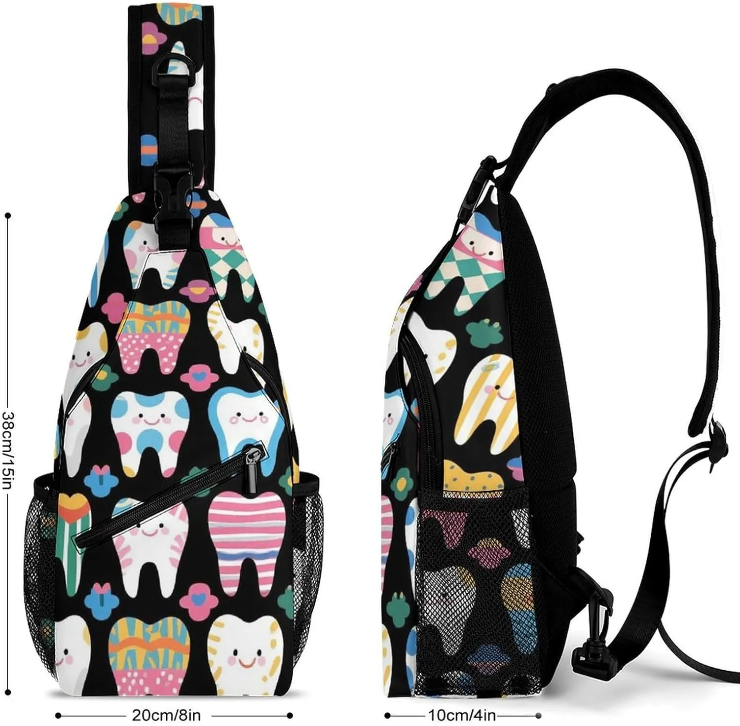 Supdreamc Ultra Lightweight Sling Bag Backpack Chest Day Bag Multipurpose Anti-Theft Backpacking for Outdoor Cycling Hiking Travel, Tool Backpack (Funny Teeth Dental Art)
