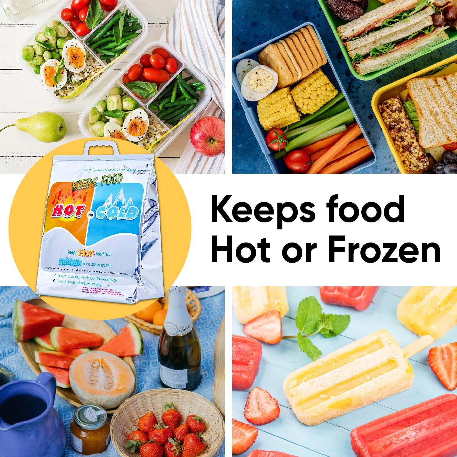 Superio Hot and Cold Insulated Bags for Food Delivery, Grocery Shopping Bags, Food Storage for Hot and Frozen Food for Travel, Disposable Cooler Bag, Reinforced Thermal Lunch Bag (10, 15.5"x13")