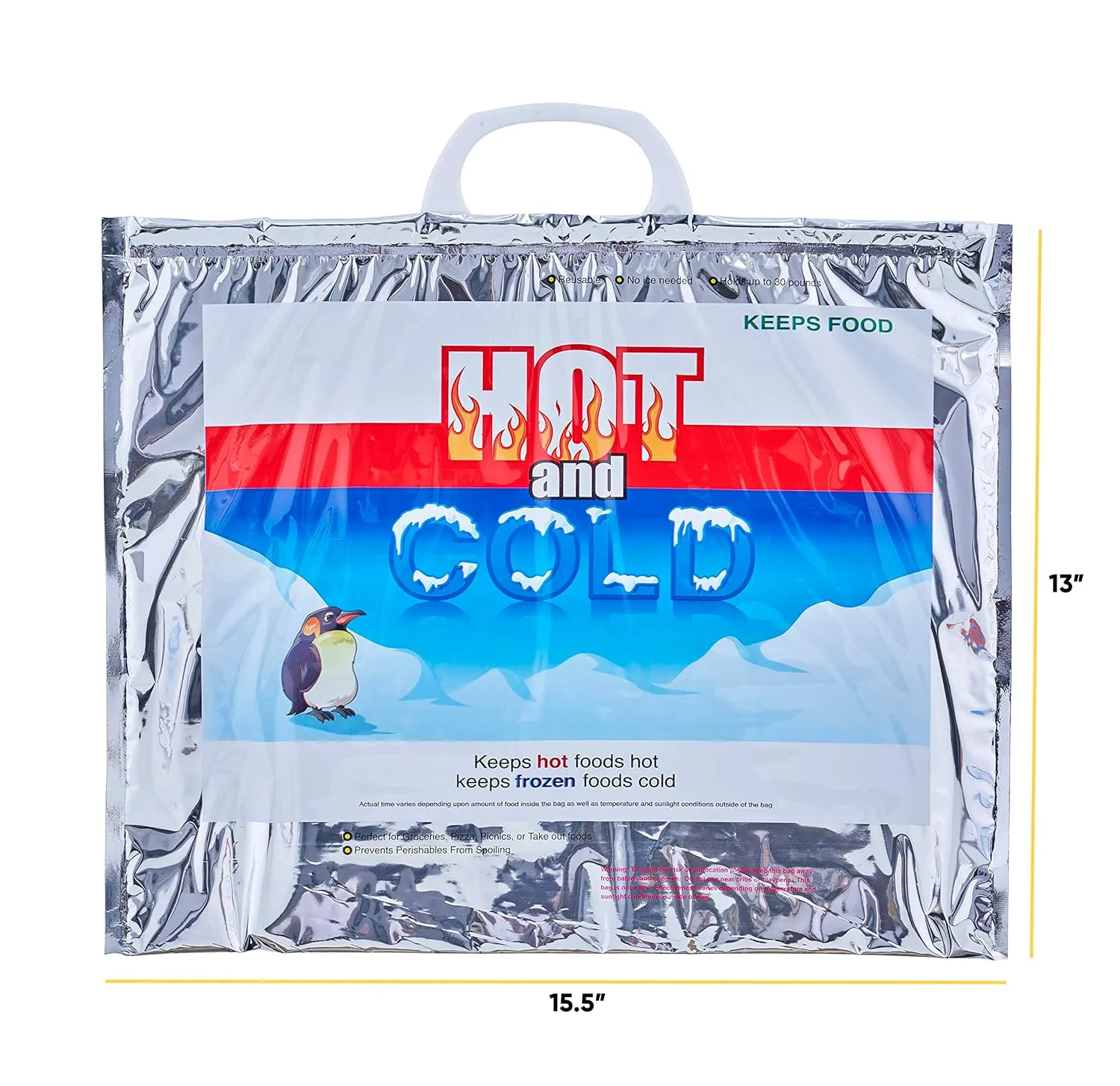 Superio Hot and Cold Insulated Bags for Food Delivery, Grocery Shopping Bags, Food Storage for Hot and Frozen Food for Travel, Disposable Cooler Bag, Reinforced Thermal Lunch Bag (10, 15.5"x13")