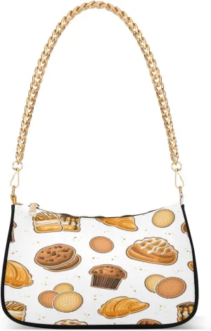 Sweet Bake Butter Cookies Womens Shoulder Bag for Women Girls Hobo Tote Handbag Gold Chain Crossbody Bag with Zipper Clutch Purse Handbags