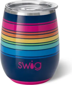 Swig Life 14oz Stemless Wine Cup, Insulated Wine Tumbler with Lid, Stainless Steel Travel Tumbler (Electric Slide)