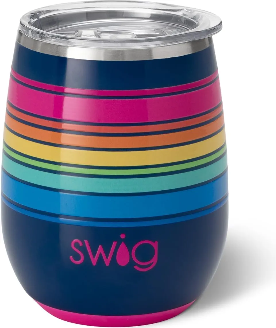 Swig Life 14oz Stemless Wine Cup, Insulated Wine Tumbler with Lid, Stainless Steel Travel Tumbler (Electric Slide)
