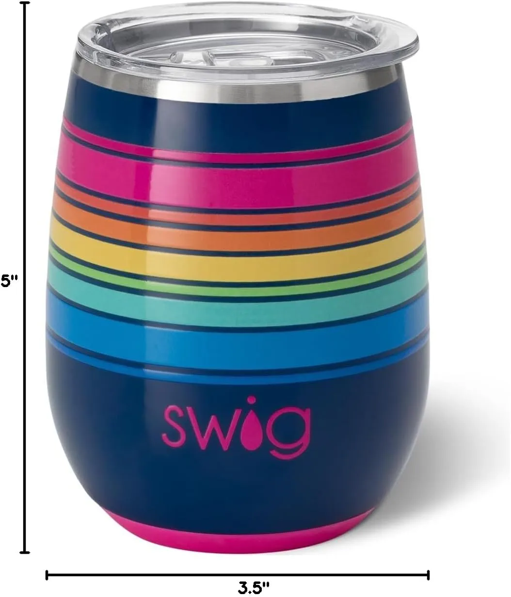 Swig Life 14oz Stemless Wine Cup, Insulated Wine Tumbler with Lid, Stainless Steel Travel Tumbler (Electric Slide)